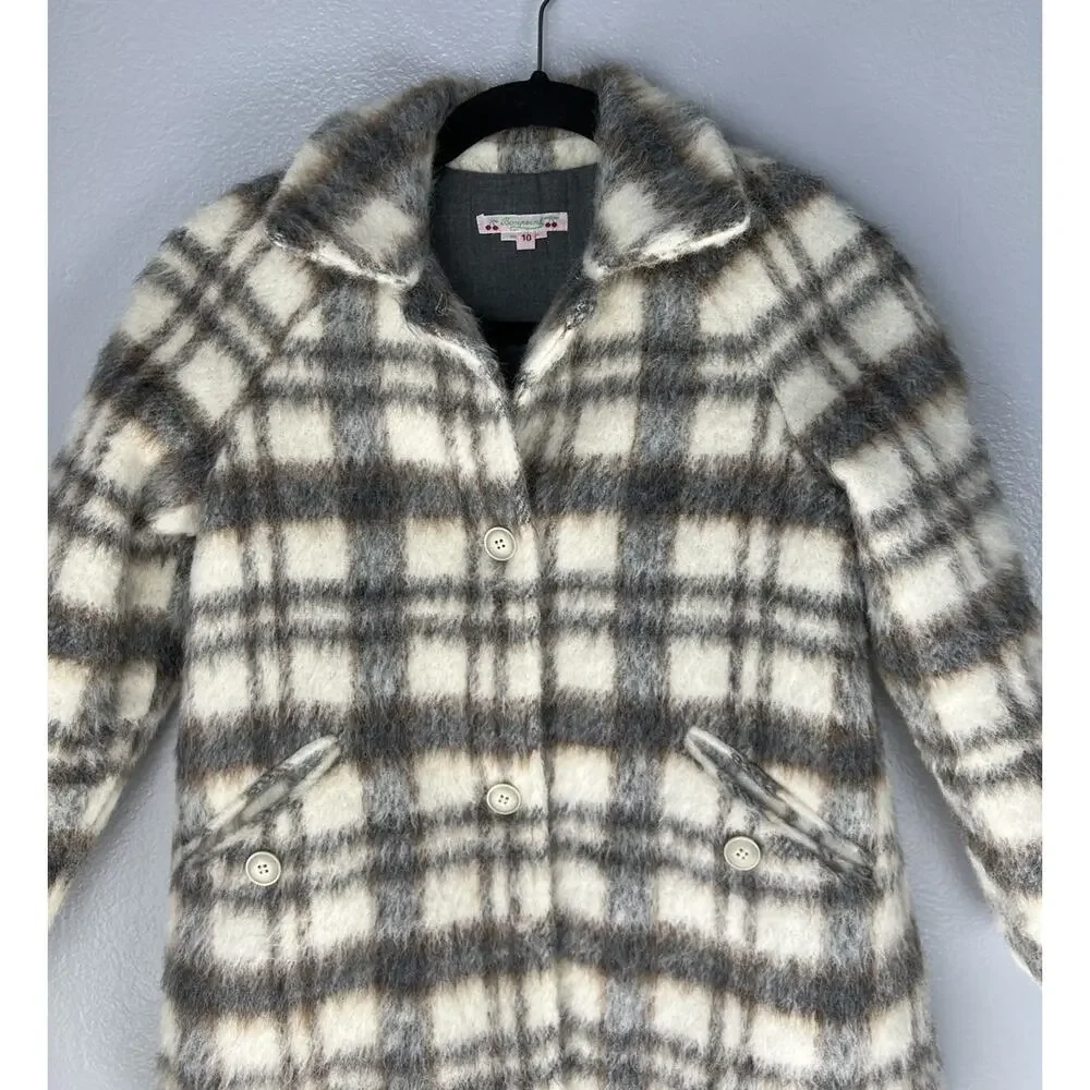 Bonpoint France Girls Wool Plaid Pea Coat Size 10 Mohair Alpaca Button Kids